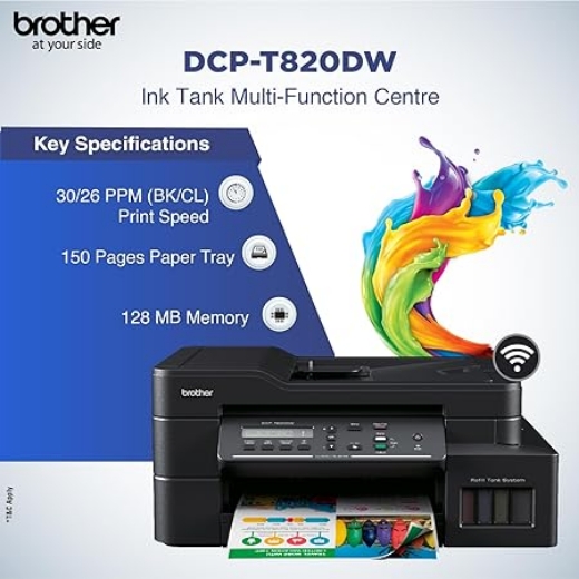 Picture of Brother  Wi-Fi & Auto Duplex Color Ink Tank Multifunction (Print, Scan & Copy) - DCP-T820DW -